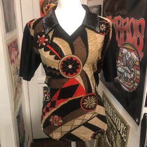 Vintage 90s/Early 2000s Floral Top - Multi color- Boho, Indie, Grunge, Y2K